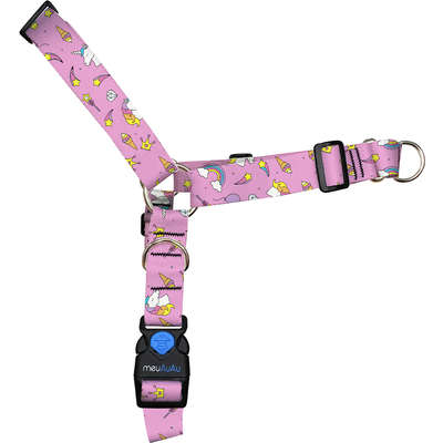 Conjunto Peitoral Antipuxão e Guia Unicórnio Rosa para Cães