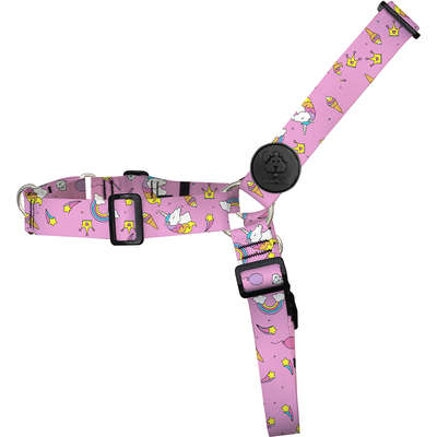 Conjunto Peitoral Antipuxão e Guia Unicórnio Rosa para Cães