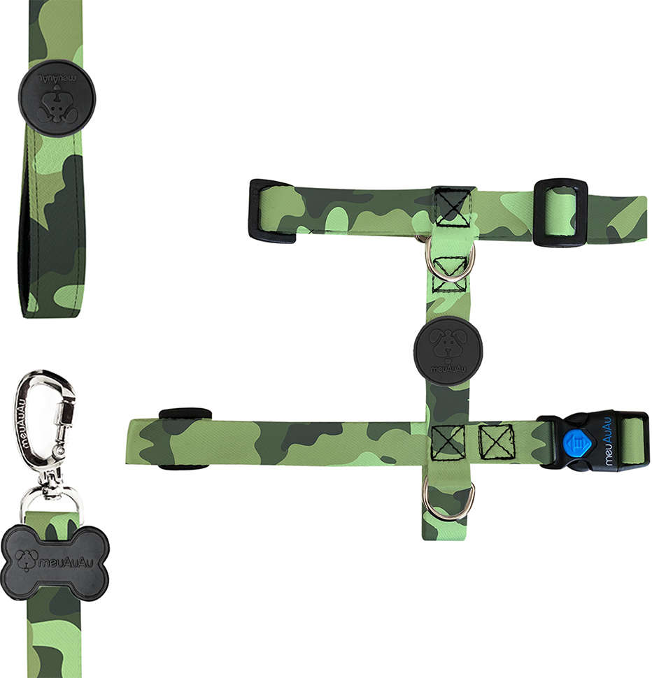 Peitoral H e Guia Camuflada para Cães - Tam. M
