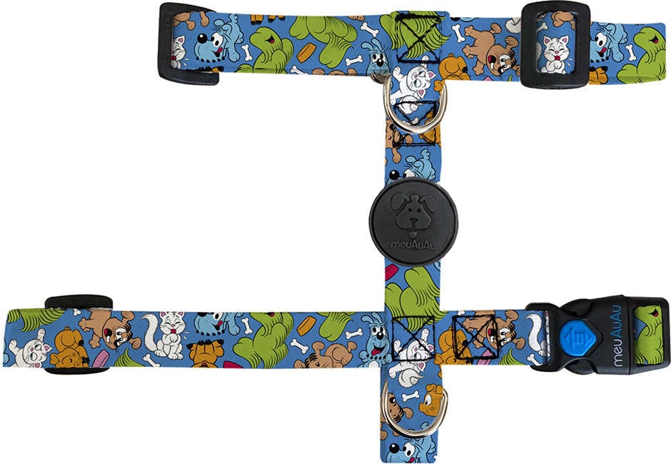 Peitoral H e Guia Pets Azul para Cães - Tam. M