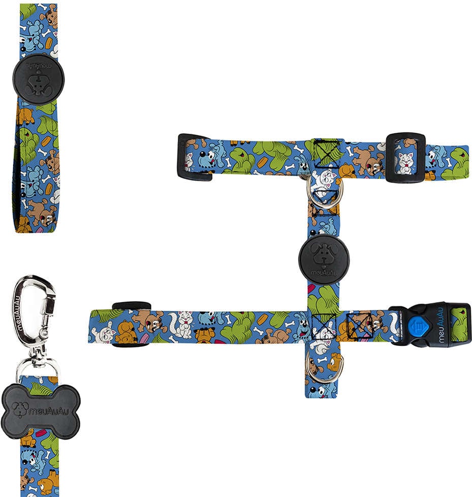 Peitoral H e Guia Pets Azul para Cães - Tam. M