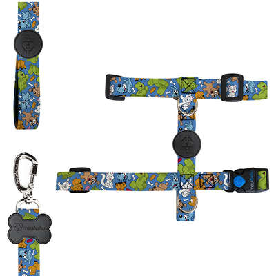 Conjunto Peitoral Antipuxão e Guia Pets Azul para Cães