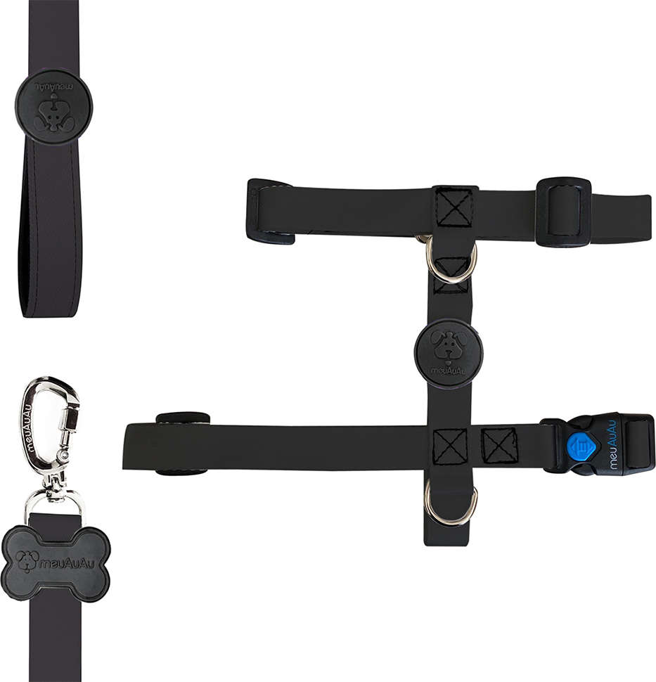 Conjunto Peitoral e Guia Preto para Cães - Tam. P
