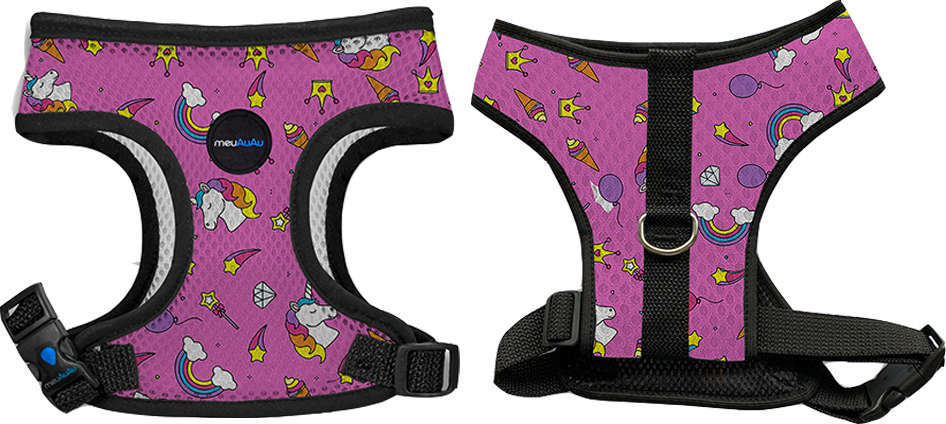 Peitoral Mesh Unicórnio Rosa para Cães - Tam. M