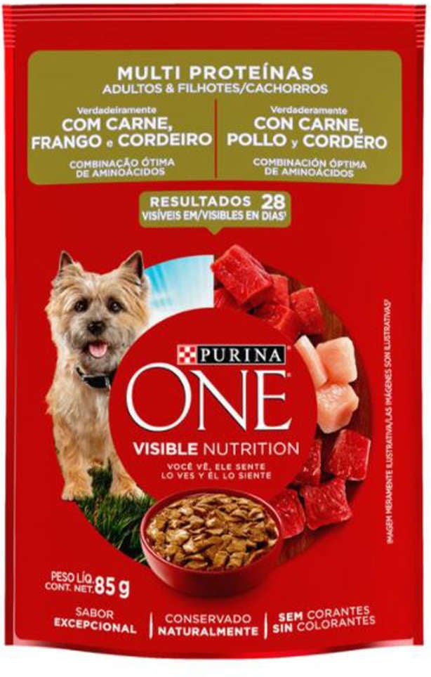 Ração Úmida Nestlé Purina One Carne, Frango e Cordeiro para Cães Adultos e Filhotes - 85 g