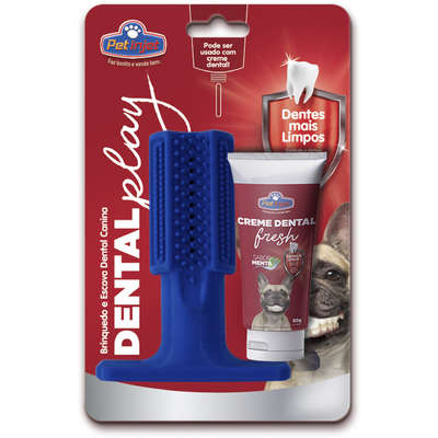 Escova Dental Play com Creme Fresh Azul para Cães