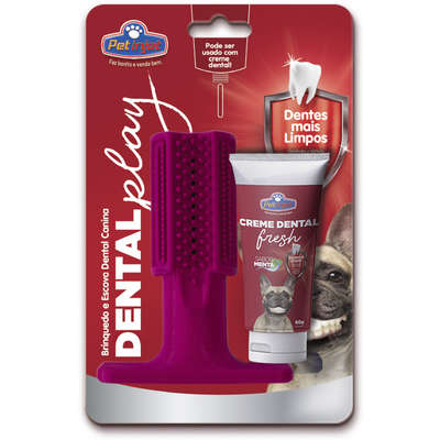Escova Dental Play com Creme Fresh Rosa para Cães