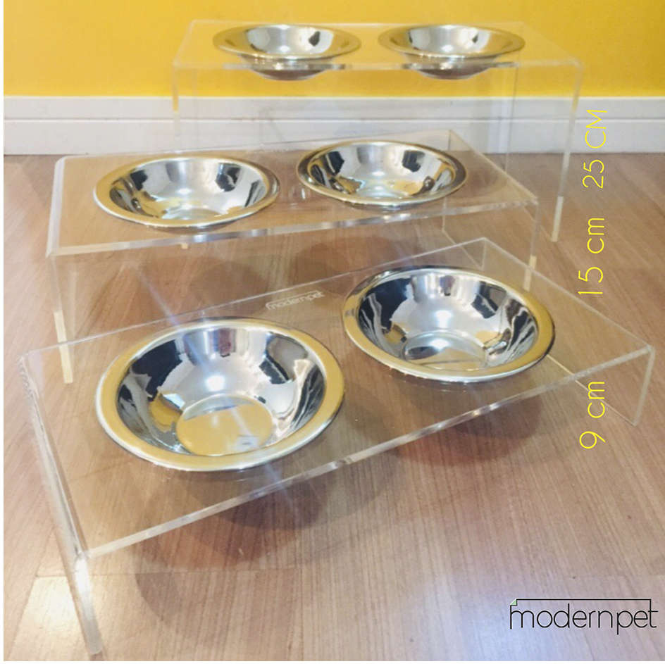 Comedouro e Bebedouro Duplo Acrílico Inox para Cães - Tam. P