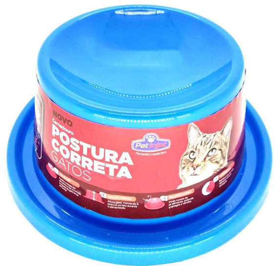 Comedouro Postura Correta Azul para Gatos - Tam. P