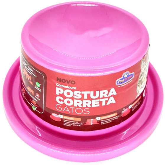 Comedouro Postura Correta Rosa para Gatos - Tam. P