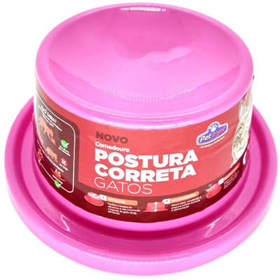 Comedouro Postura Correta Rosa para Gatos