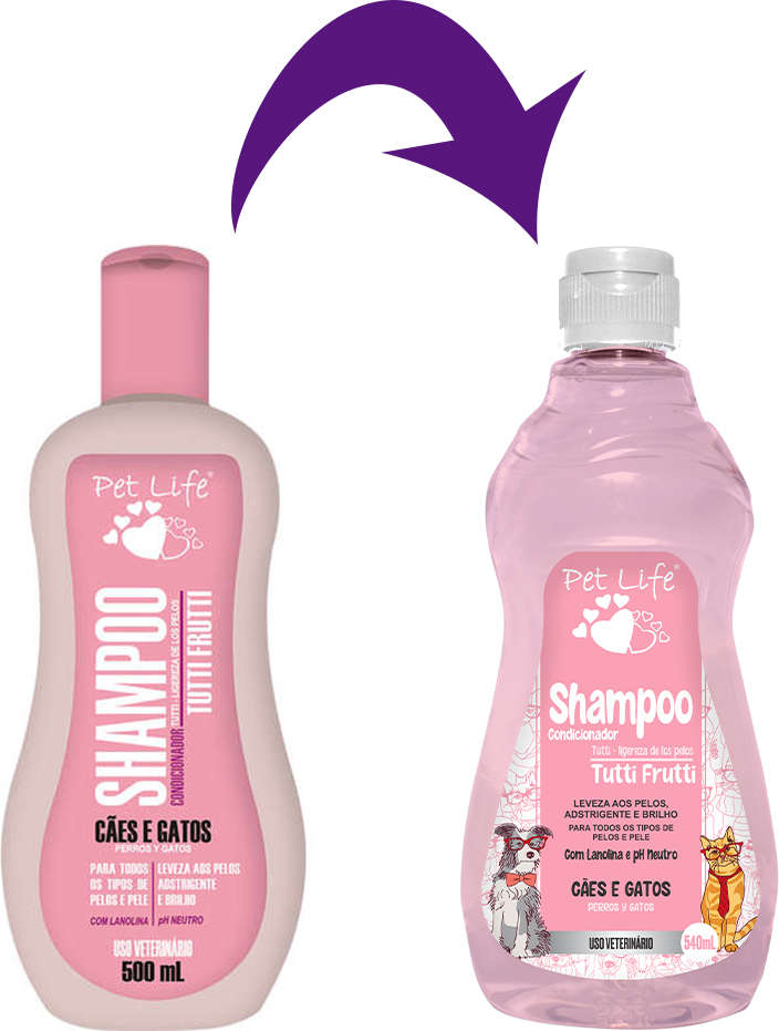 Shampoo e Condicionador Pet Life Tutti Frutti para Cães e Gatos - 540 mL