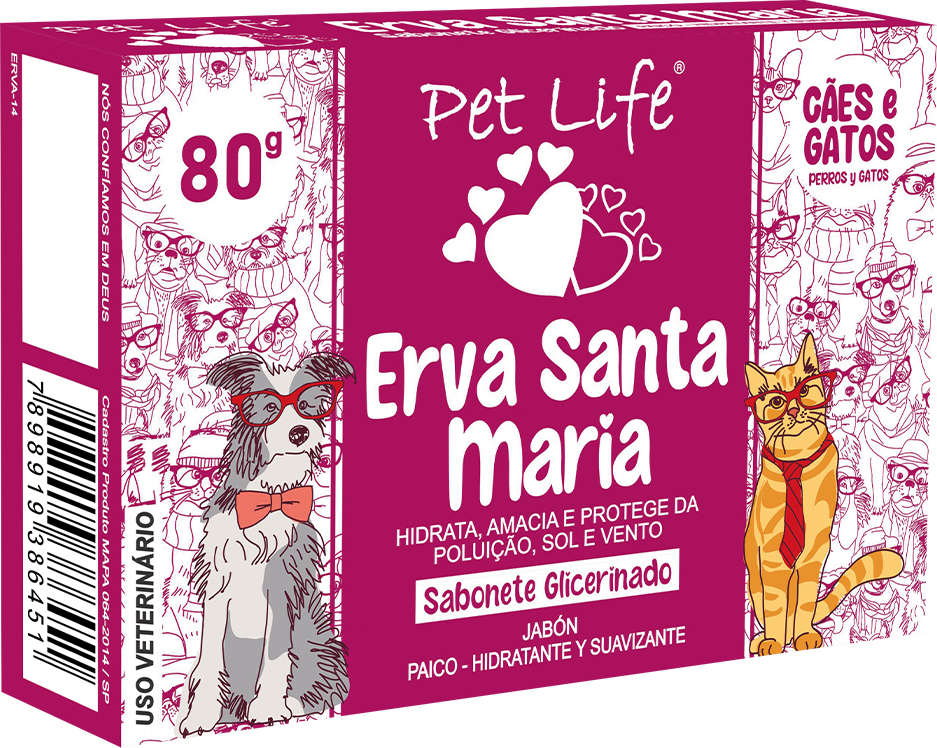 Sabonete Pet Life Erva Santa Maria para Cães e Gatos - 80 g