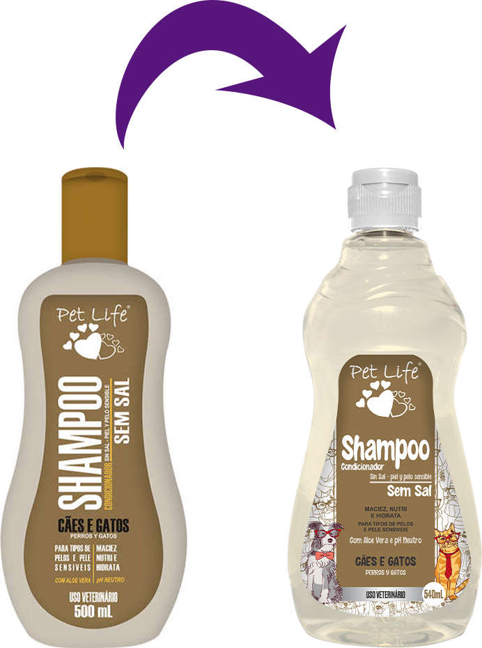 Shampoo Condicionador Pet Life Sem Sal para Cães e Gatos - 540 mL