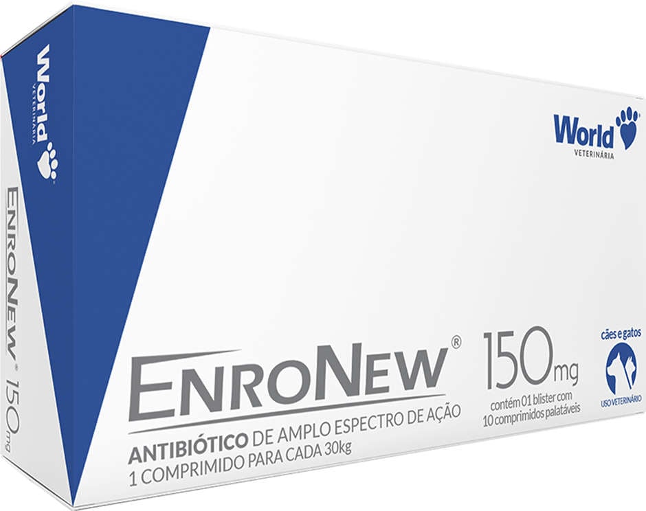 Antibiótico World Veterinária EnroNew 150 mg para Cães e Gatos de até 30Kg - 10 Comprimidos