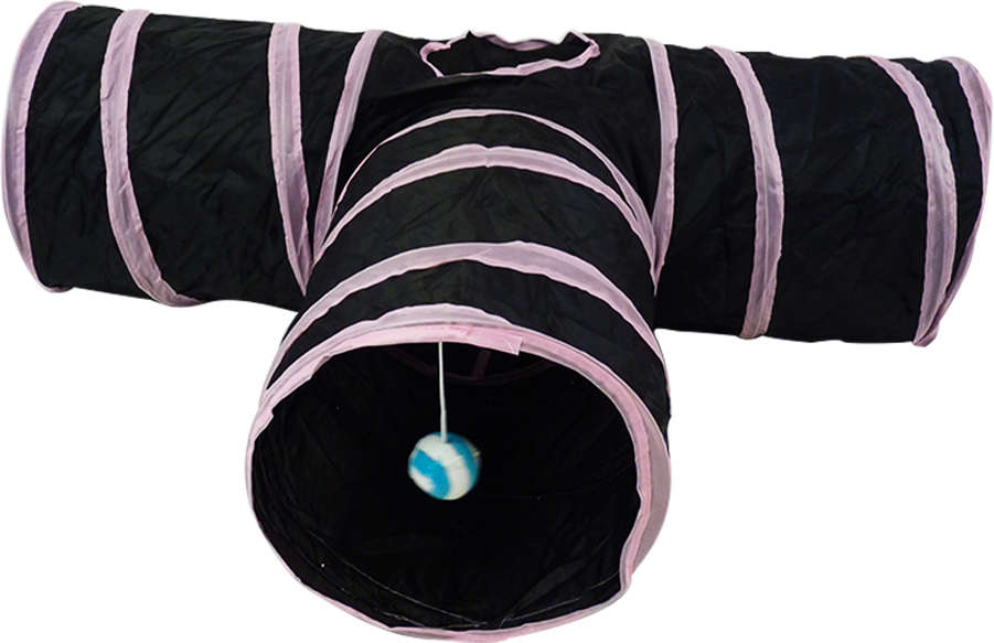 Brinquedo Túnel de Nylon em "T" Rosa para Gatos - Tam. Único