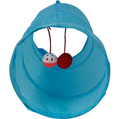 Brinquedo Túnel Reto Dobrável com Bolinha Azul para Gatos