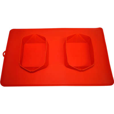 Comedouro e Bebedouro Silicone Quadrado Vermelho