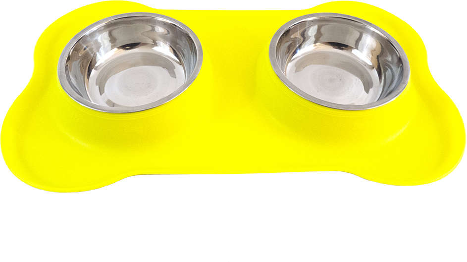Tigela Dupla de Inox com Base de Silicone Amarelo - Tam. P