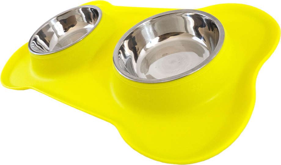 Tigela Dupla de Inox com Base de Silicone Amarelo - Tam. P