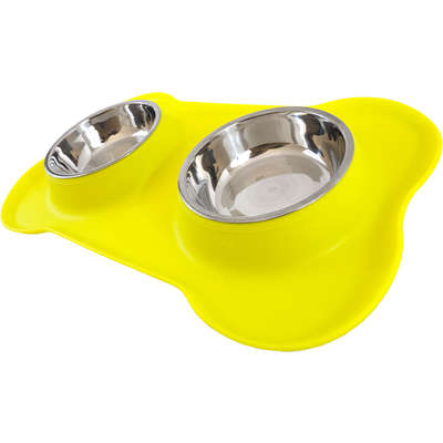 Tigela Dupla de Inox com Base de Silicone Amarelo
