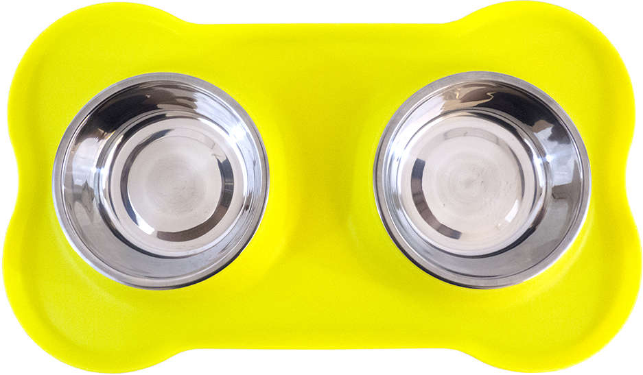 Tigela Dupla de Inox com Base de Silicone Amarelo - Tam. P