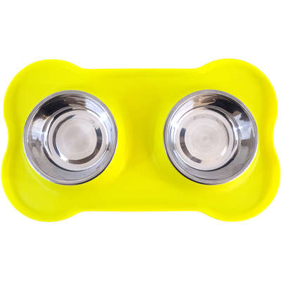 Tigela Dupla de Inox com Base de Silicone Amarelo