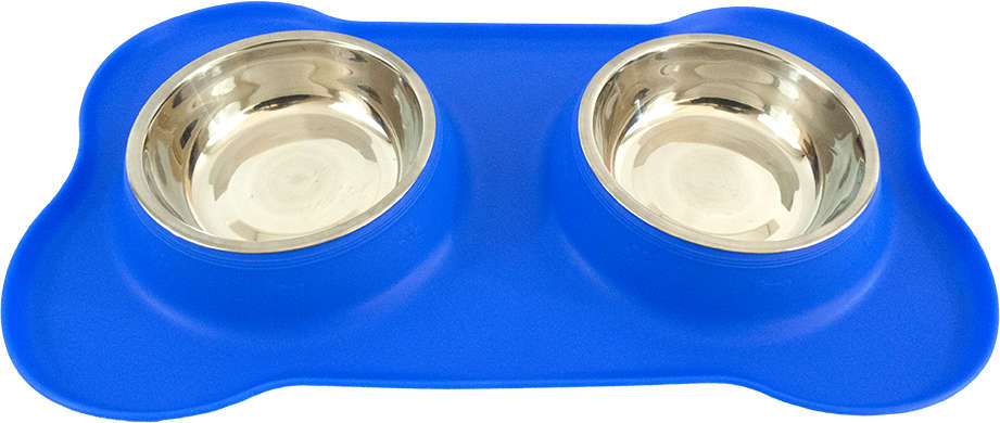 Tigela Dupla de Inox com Base de Silicone Azul - Tam. G
