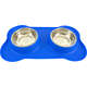 Tigela Dupla de Inox com Base de Silicone Azul