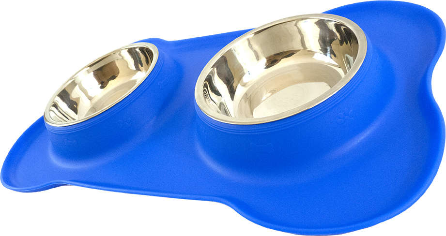 Tigela Dupla de Inox com Base de Silicone Azul - Tam. G