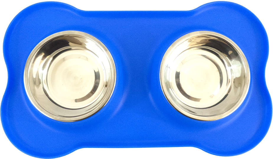 Tigela Dupla de Inox com Base de Silicone Azul - Tam. G