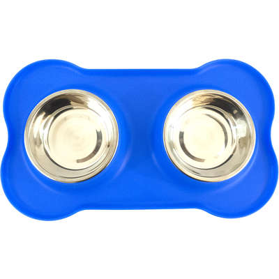 Tigela Dupla de Inox com Base de Silicone Azul