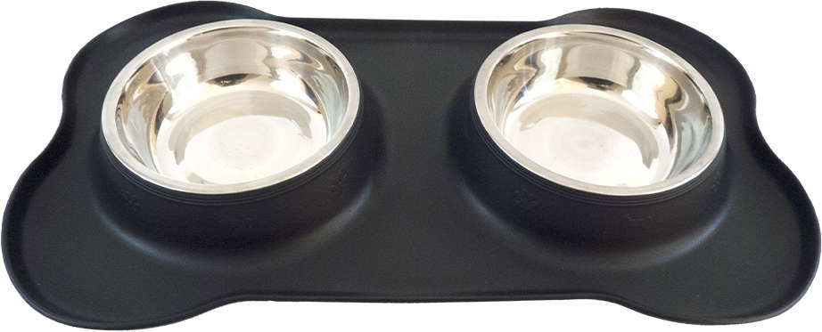 Tigela Dupla de Inox com Base de Silicone Preto - Tam. G