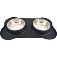 Tigela Dupla de Inox com Base de Silicone Preto - Tam. G