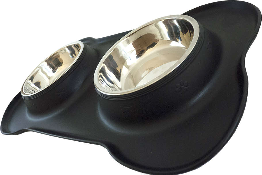Tigela Dupla de Inox com Base de Silicone Preto - Tam. G