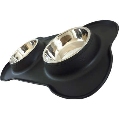 Tigela Dupla de Inox com Base de Silicone Preto