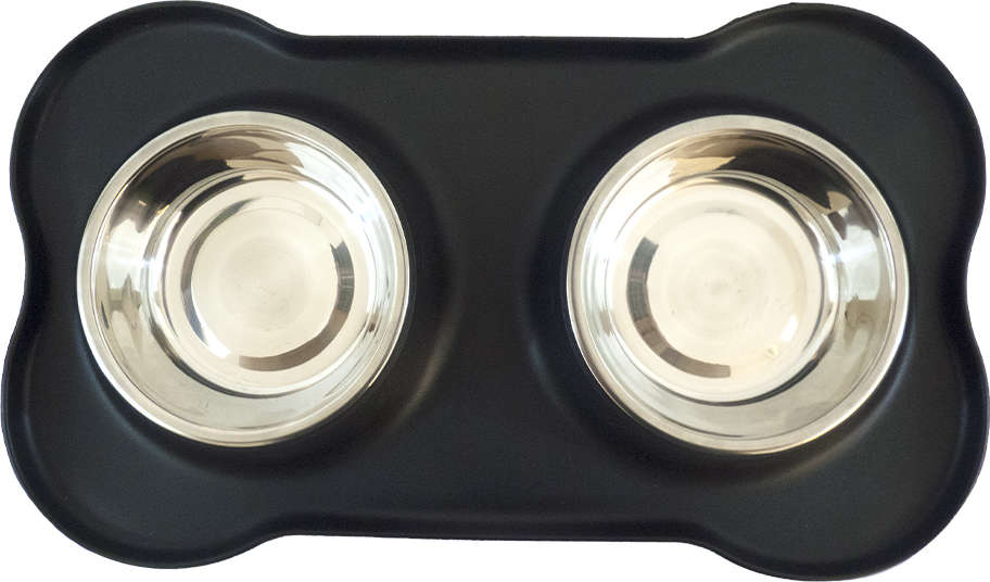 Tigela Dupla de Inox com Base de Silicone Preto - Tam. G