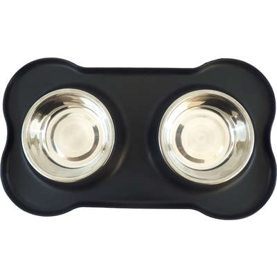 Tigela Dupla de Inox com Base de Silicone Preto