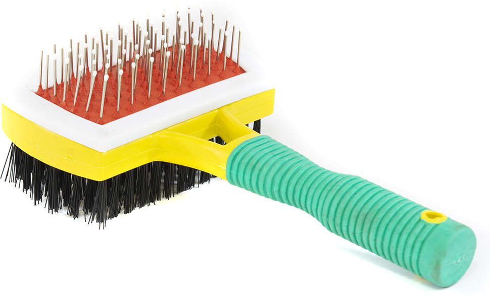 Rasqueadeira Dupla Face The Pets Brasil com Cabo de Plástico Amarelo e Verde - Tam. Único