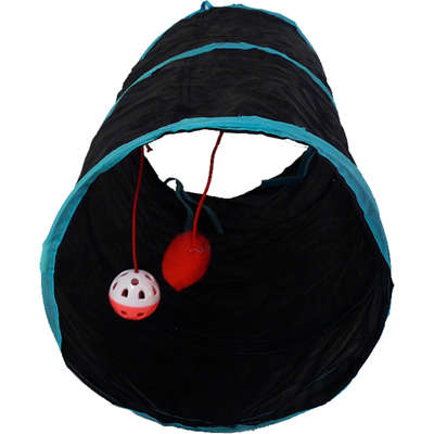 Brinquedo Túnel Reto Dobrável com Bolinha Preto para Gatos