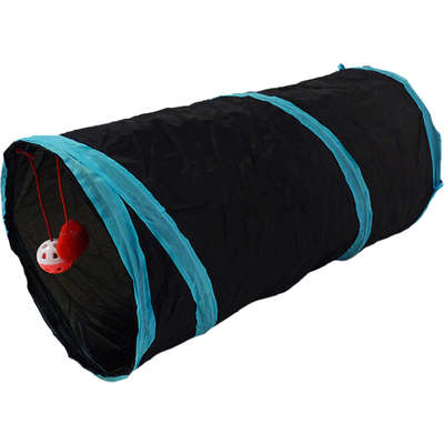 Brinquedo Túnel Reto Dobrável com Bolinha Preto para Gatos
