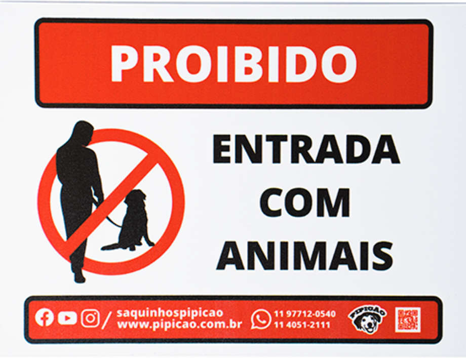 Placa Pipicão Proibido Entrada com Animais - 20x15 cm