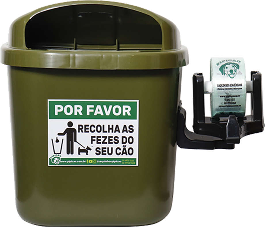 Lixeira Pipicão Suporte com Saquinhos Higiênicos Cata Caca Verde - 40 Litros