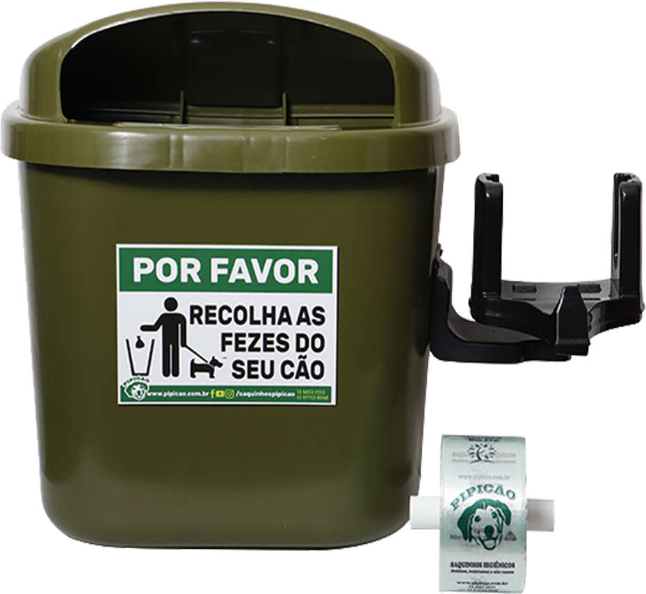 Lixeira Pipicão Suporte com Saquinhos Higiênicos Cata Caca Verde - 40 Litros