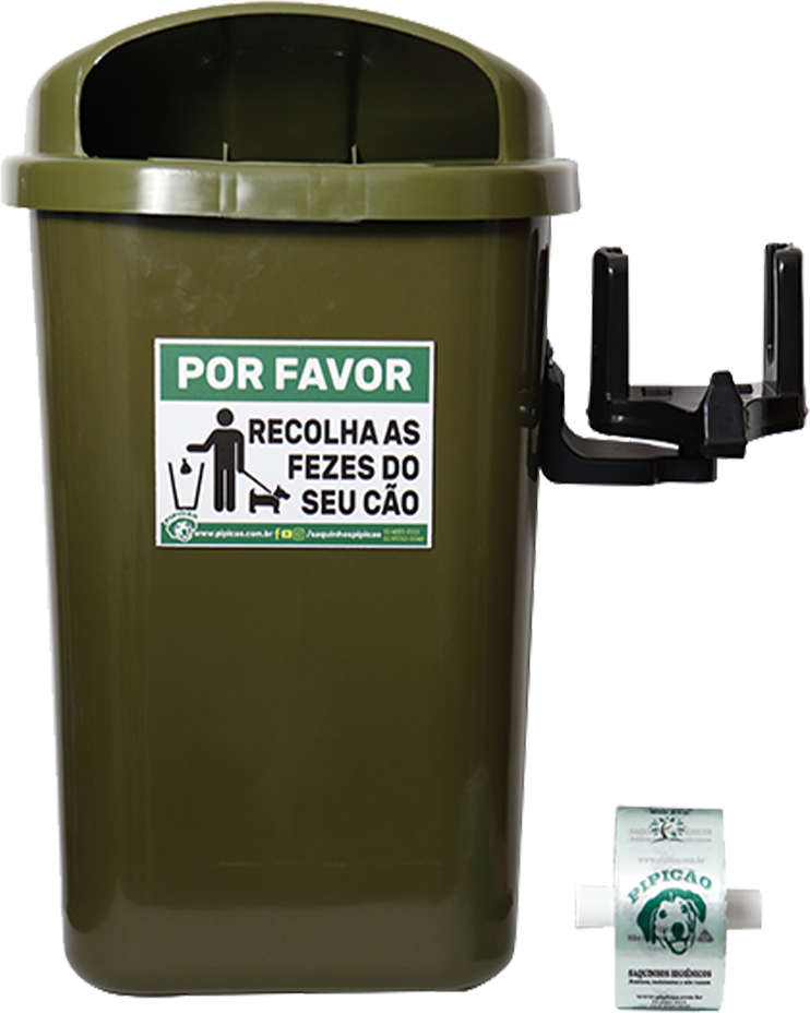 Lixeira Pipicão Suporte com Saquinhos Higiênicos Cata Caca Verde - 50 Litros