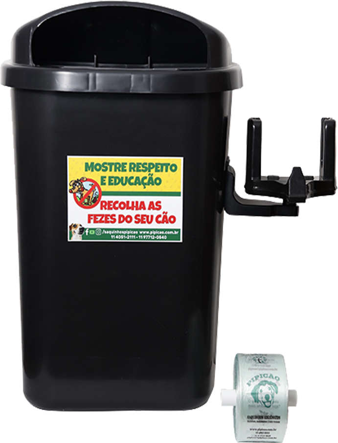Lixeira Pipicão Suporte com Saquinhos Higiênicos Cata Caca Preto - 50 Litros