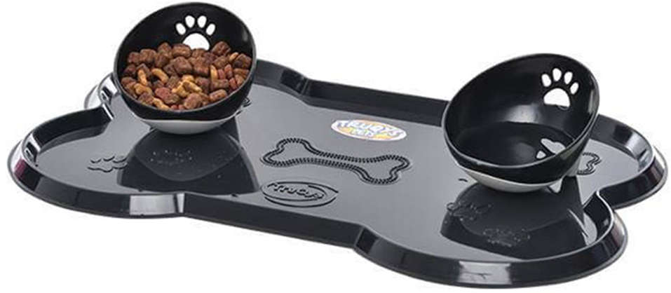 Kit Truqys Pets Jogo Americano Osso + 02 Comedouros Inclinados Preto - Tam. P