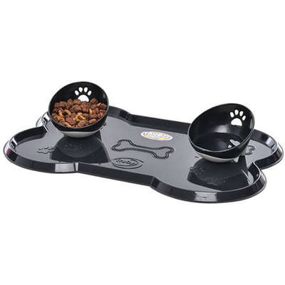 Kit Truqys Pets Jogo Americano Osso + 02 Comedouros Inclinados Preto