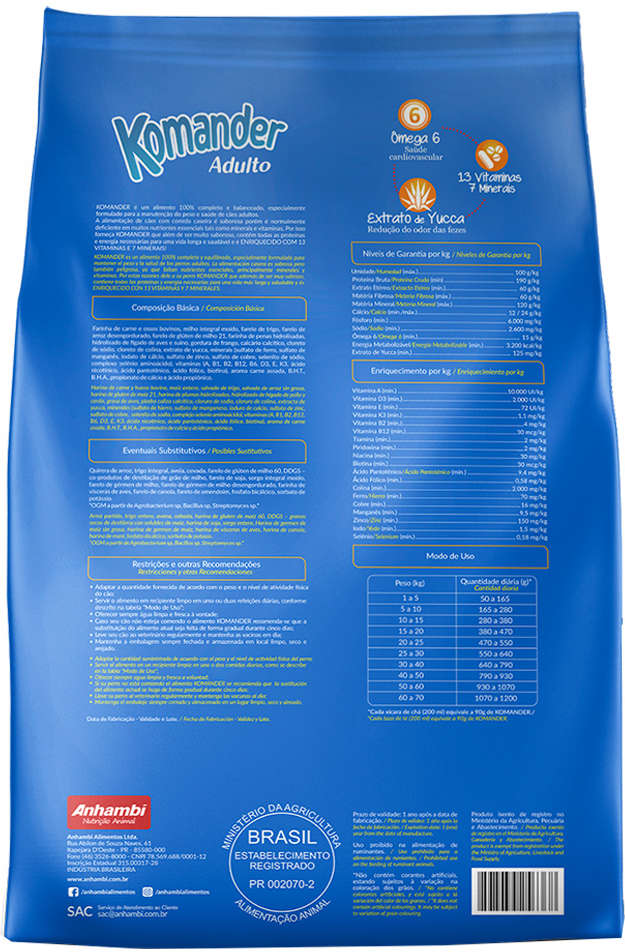 Ração Seca Komander Carne para Cães Adultos - 25Kg