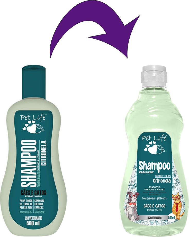 Shampoo Condicionador Pet Life Citronela para Cães e Gatos - 540 mL